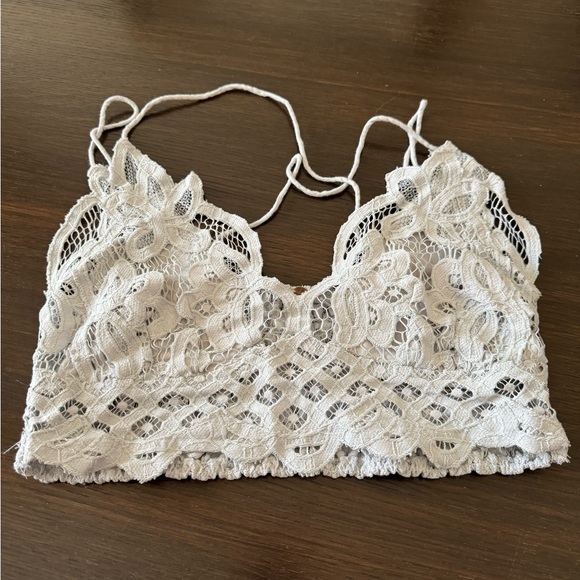 Free People Other - Free People FP One Adella Latte Grey Crop Top Crochet Lace Longline Bralette L
